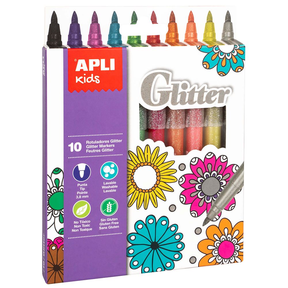 Apli kids, Комплект блестящи  маркери, 10 цвята