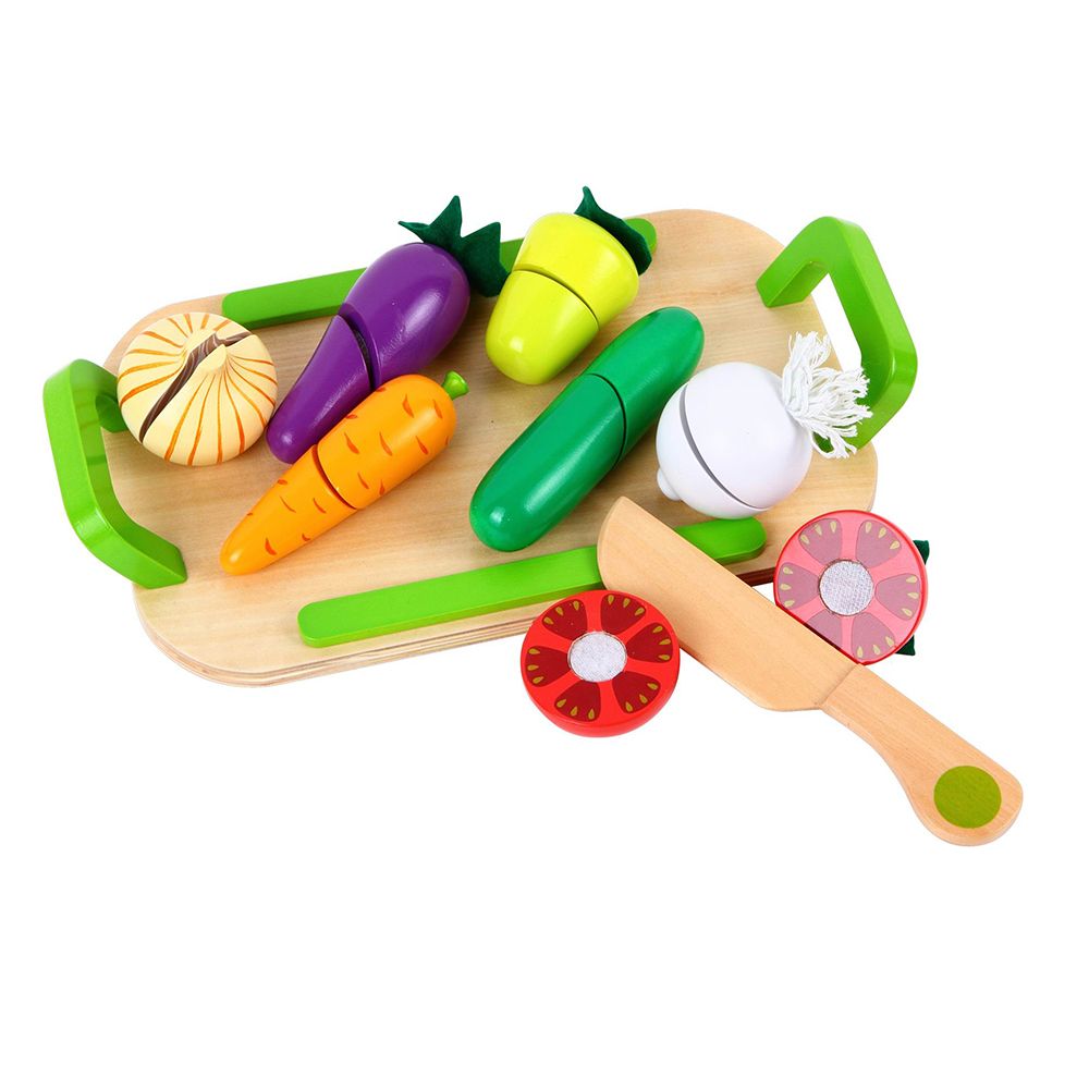 Lelin Toys, Дървени зеленчуци за рязане, с табличка