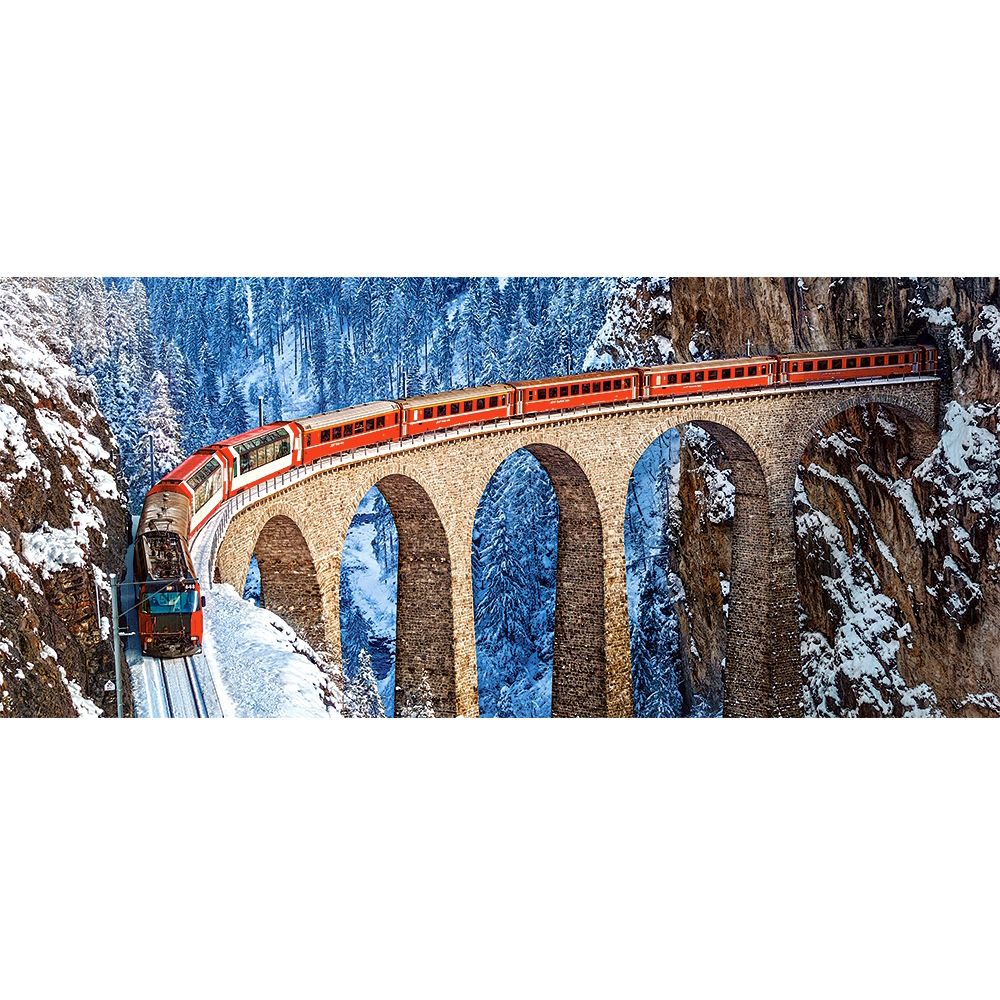 Влак в Швейцарските Алпи, панорамен пъзел 600 части
