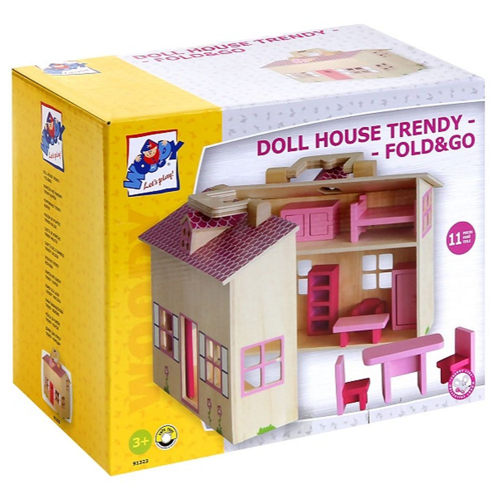 Woodyland, Къща за кукли с аксесоари - куфарче, 15 части