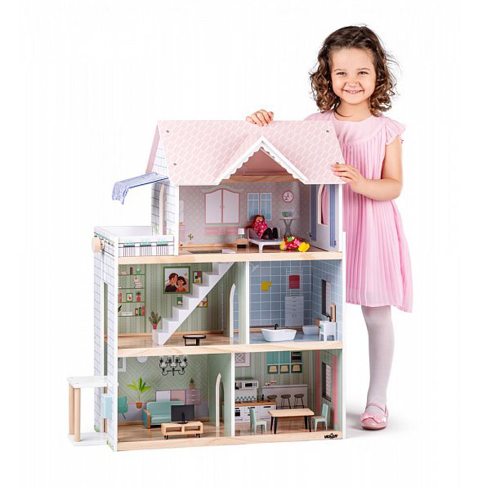 Дървена къща за кукли, Моли, с обзавеждане и кукли
