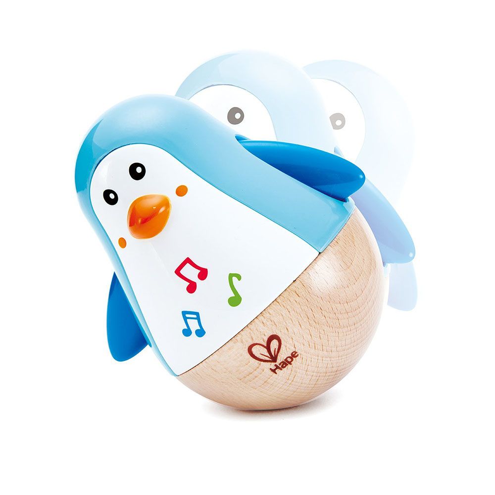 Дървена бебешка музикална играчка, неваляшка, Пингвин