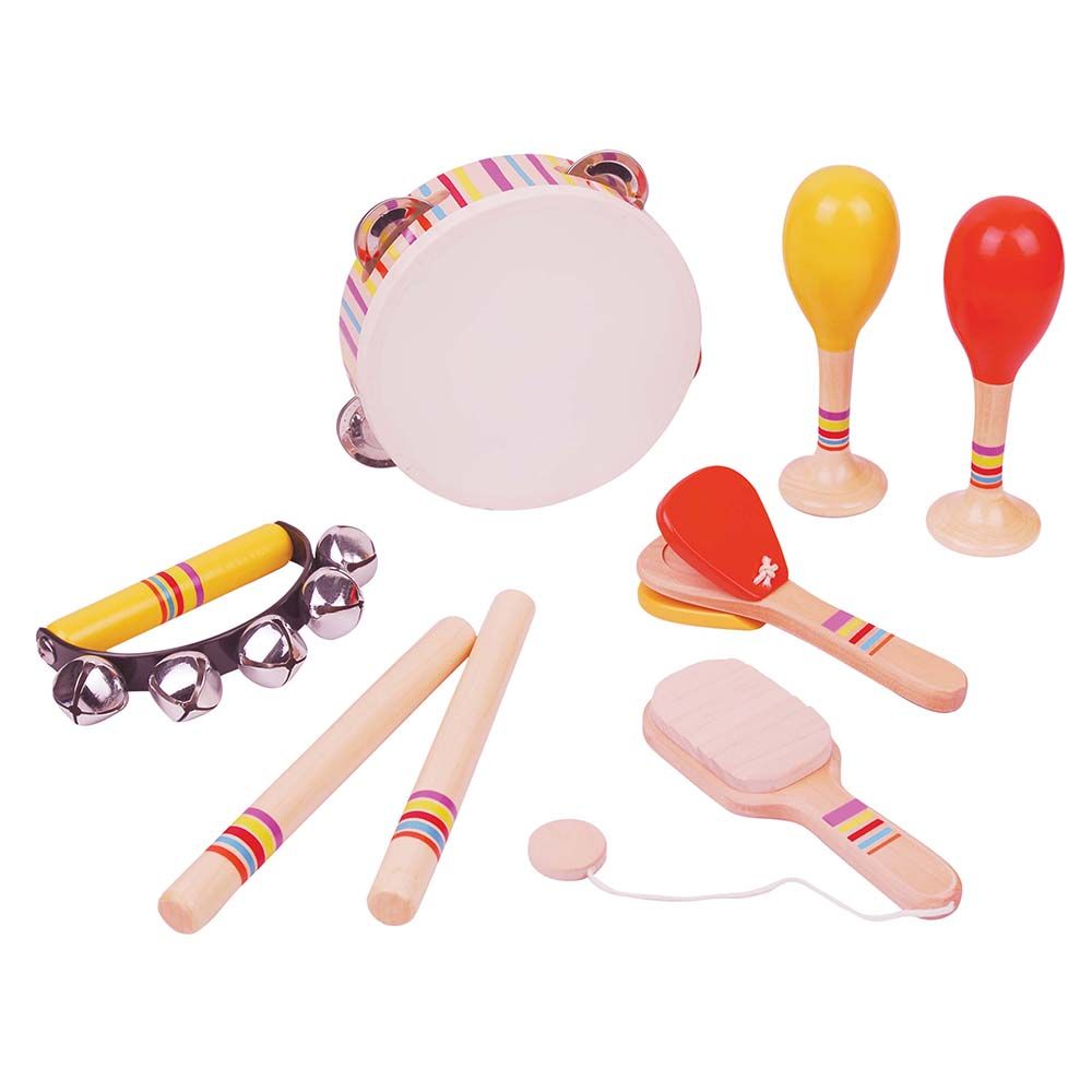 Lelin Toys, Комплект дървени музикални инструменти, 8 броя