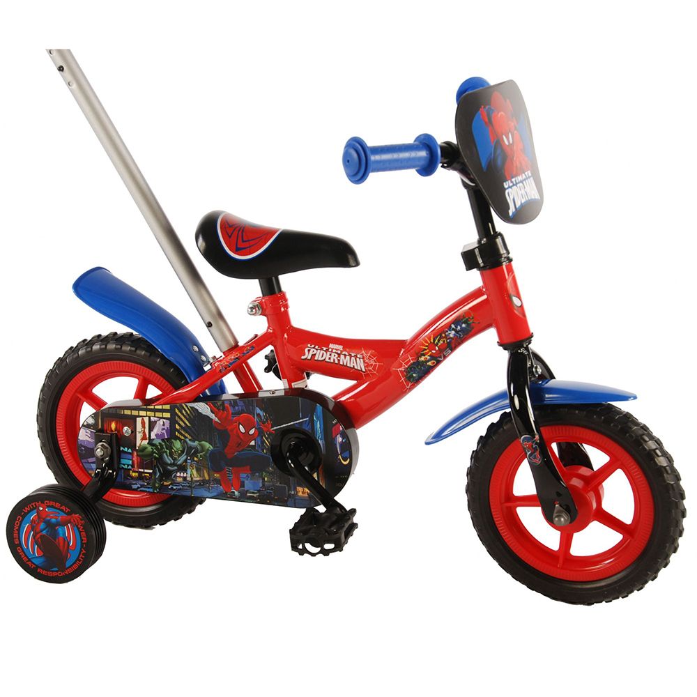 E&L Company, Метален детски велосипед с помощни колела и родителски контрол, Спайдърмен, 10 инча