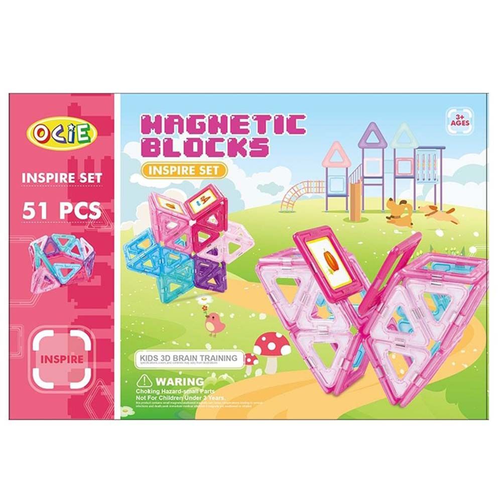 Magnetic blocks, Магнитен конструктор, розов, 51 части, Ocie