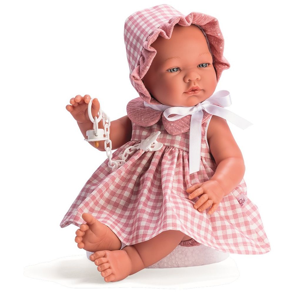 Asi, Кукла-бебе Мария, с розова рокля и шапка на квадрати