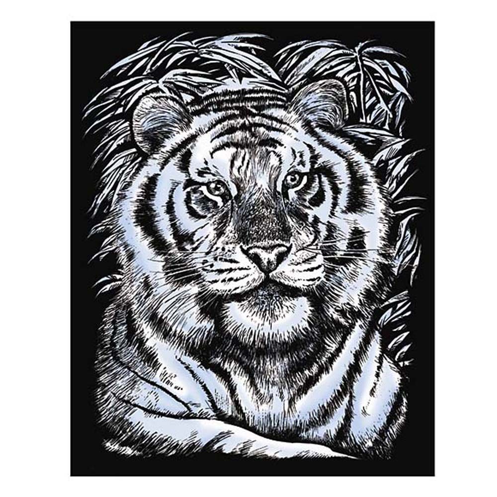 Sequin art, Гравиране на сребърна основа, Бял тигър
