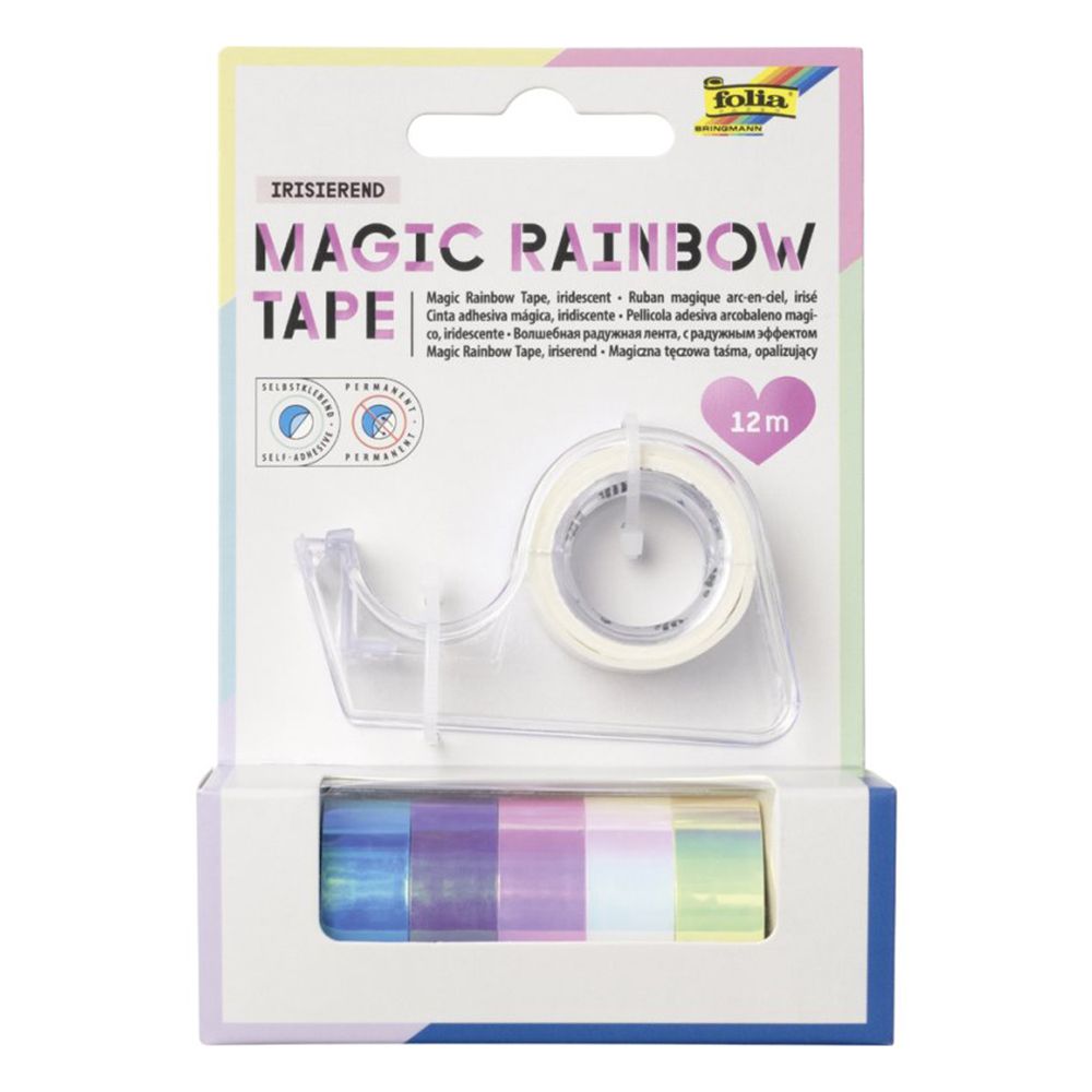 Folia Bringmann, Блестящо декоративно тиксо WASHi TAPE, Magic Rainbow, с държач