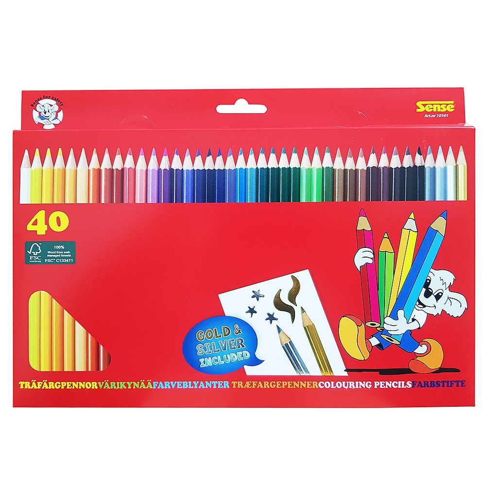 Sense, Цветни моливи, 40 броя, включен златен и сребърен