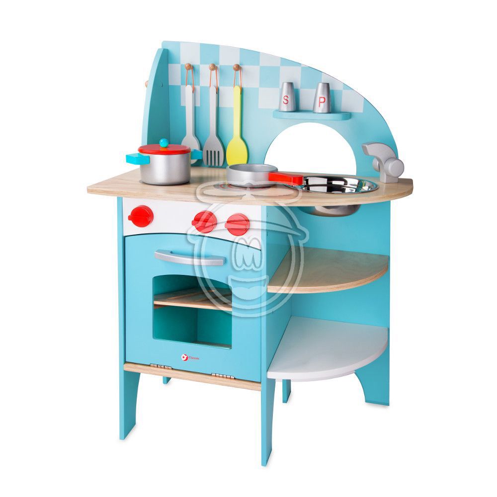 Classic world, Детска дървена кухня с аксесоари, синя