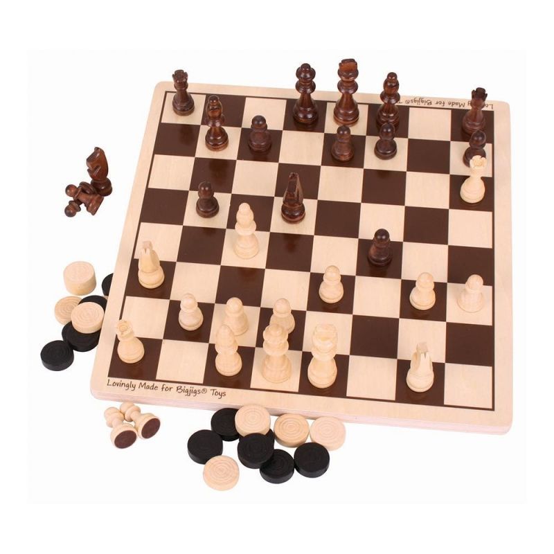 BIGJIGS, Шах и табла - дървени игри, 2 в 1