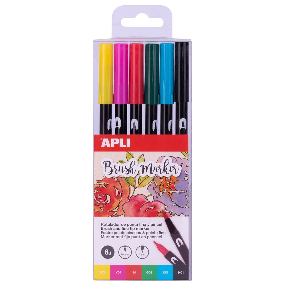Apli kids, Комплект акварелни маркери с двоен връх, 6 цвята