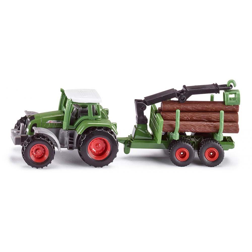 Трактор с ремарке и кран за товарене на дърва