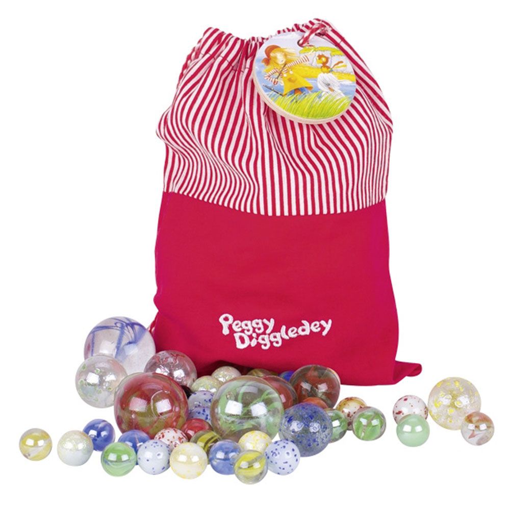Goki, Комплект стъклени топчета в торбичка, Peggy Diggledey