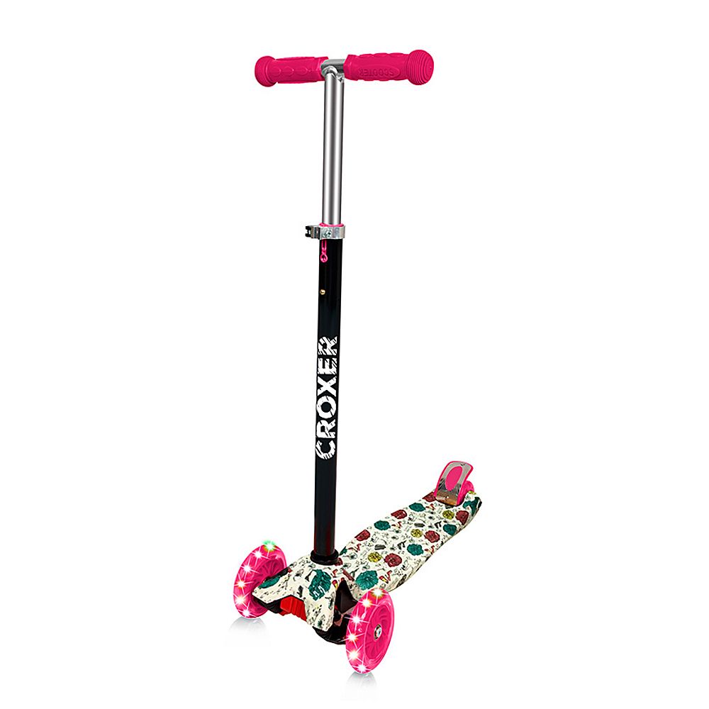 CROXER, Тротинетка със светещи колела, цветна с розови дръжки и колела, Chipolino