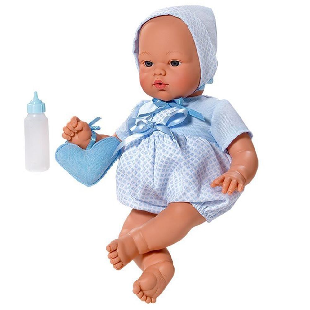 Asi, Кукла-бебе, Коке със синьо костюмче и чантичка, 36 см