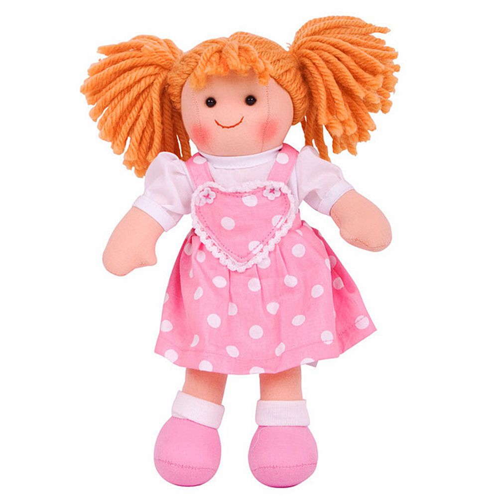 BIGJIGS, Мека кукла Руби с руса коса и розова рокля