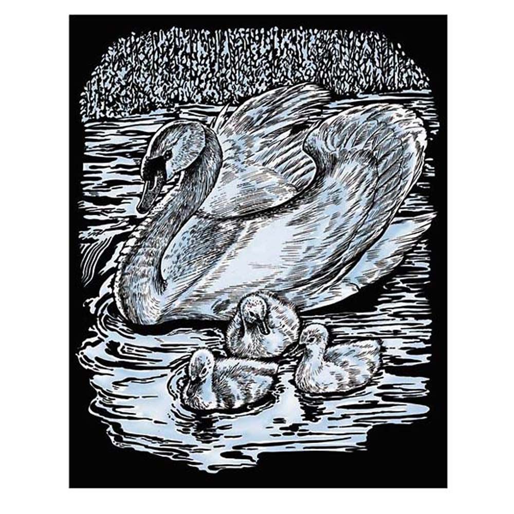 Sequin art, Гравиране на сребърна основа, Лебед и патета