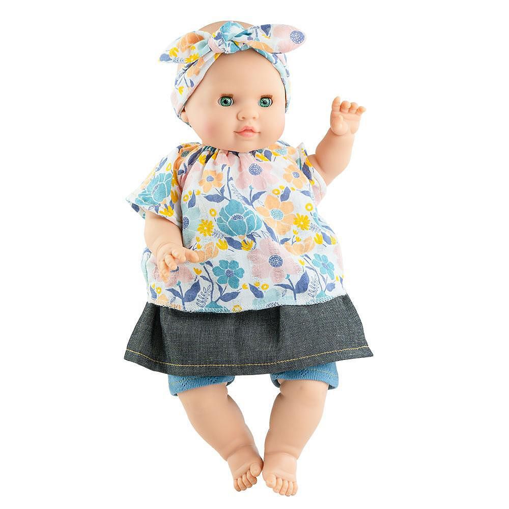Paola Reina, Кукла бебе Инма, с дънкова рокля на цветя, 36 см