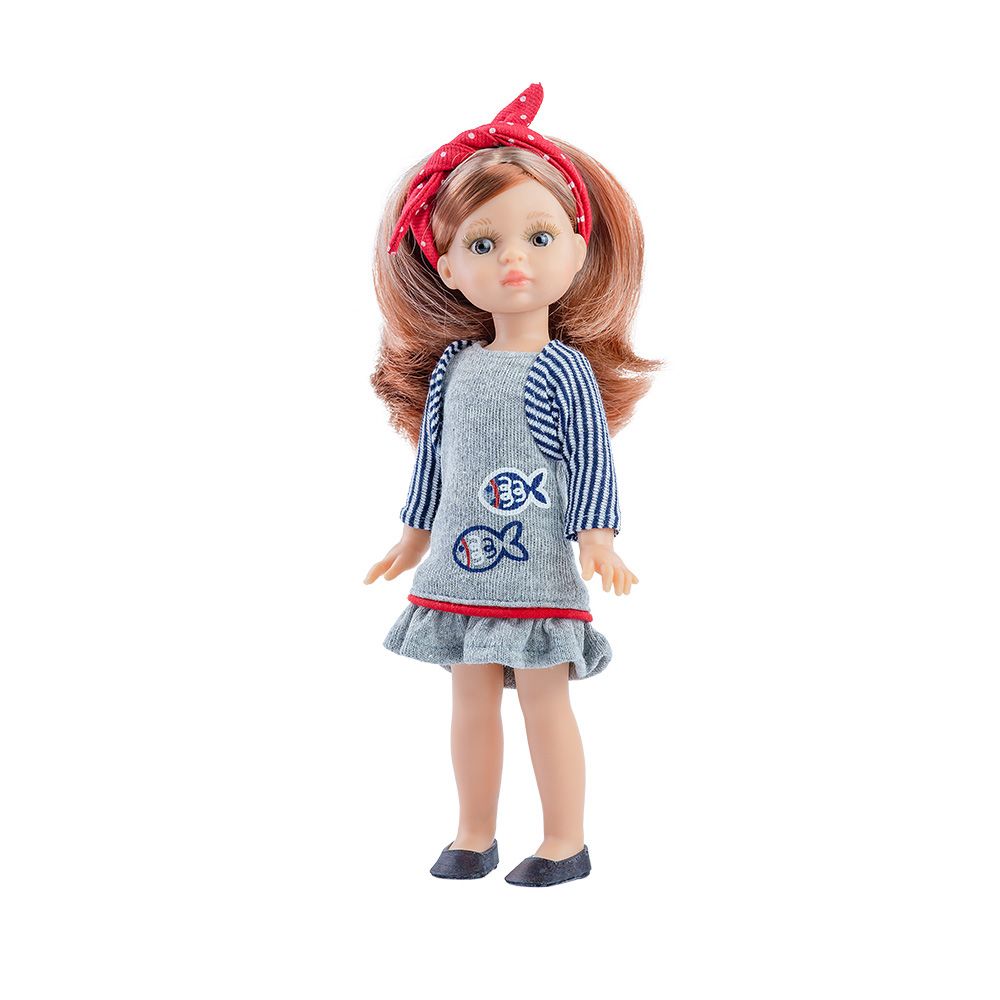 Mini Amigas, Мини кукла Паола, в сива рокличка и синьо жакетче, 21 см, Paola Reina