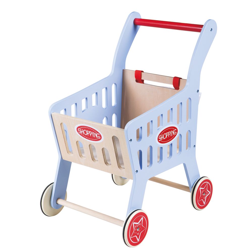 Lelin Toys, Дървена детска количка за пазаруване, синя