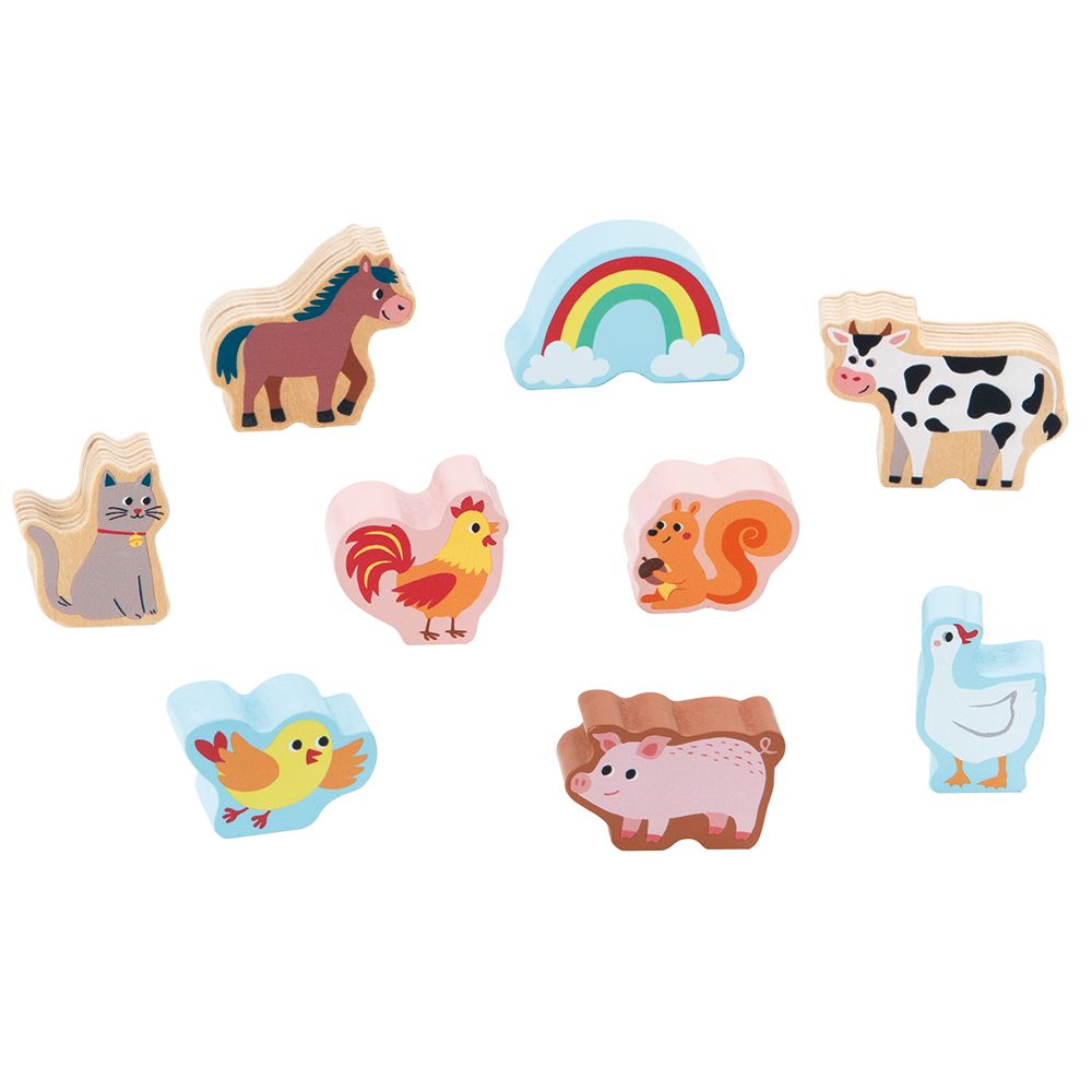 Дървена ферма-сортер, с дървени животни