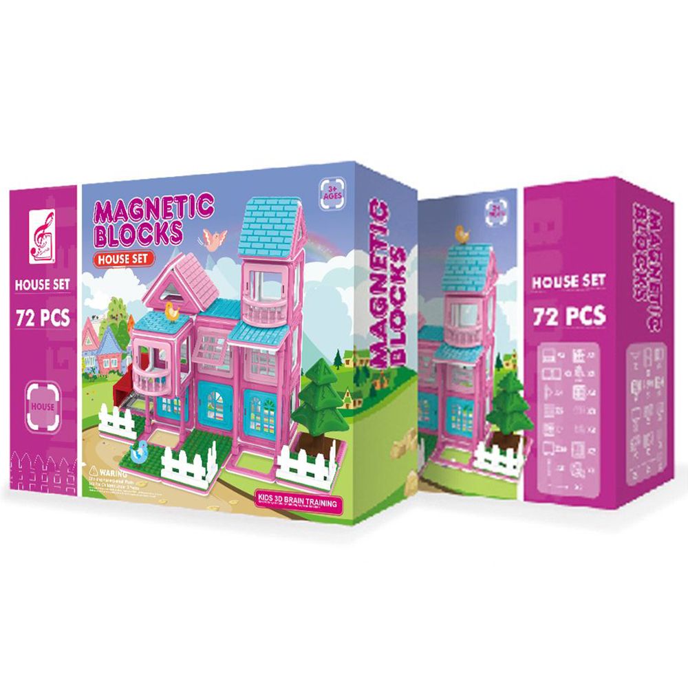 Magnetic blocks, Магнитен конструктор, розов, 72 части, Ocie