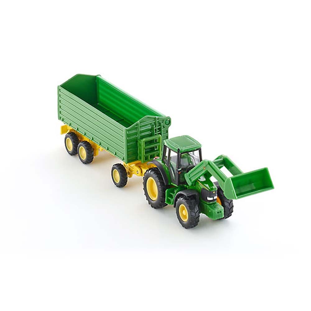 Трактор John Deere с челен товарач и ремарке