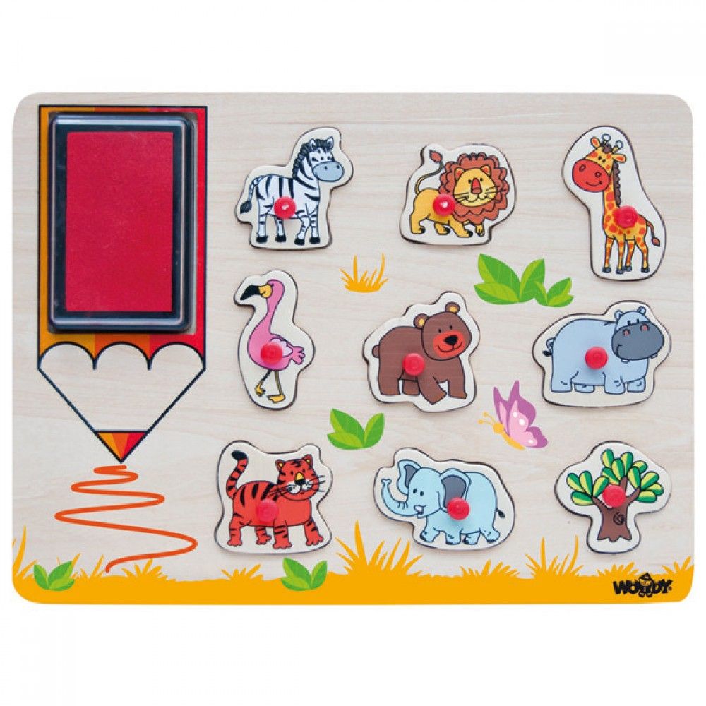 Woodyland, Дървен пъзел с печати, Африкански животни