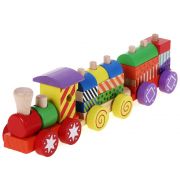 Дървено цветно дидактическо влакче