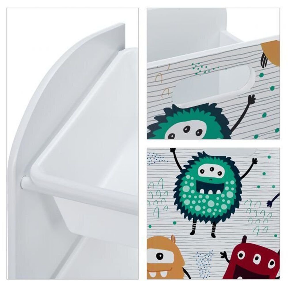 Детски стелаж-органайзер 6 кутии и колела, Чудовища