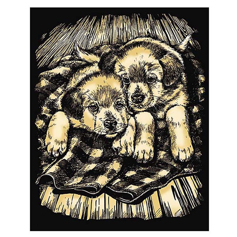 Sequin art, Гравиране на златна основа, Кученца