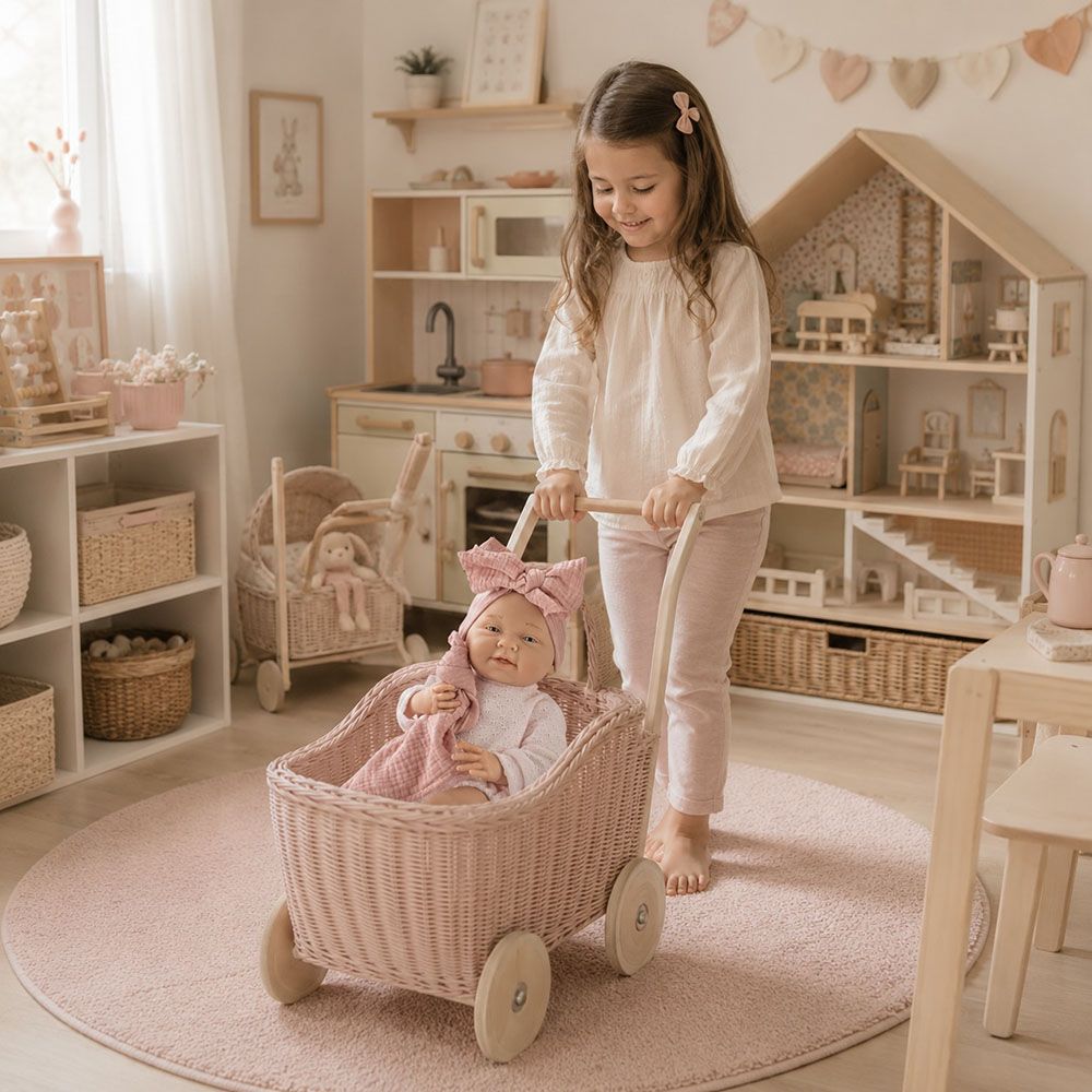 Кукла-бебе Мати, с розово плетено гащеризонче и одеялце, 40 см