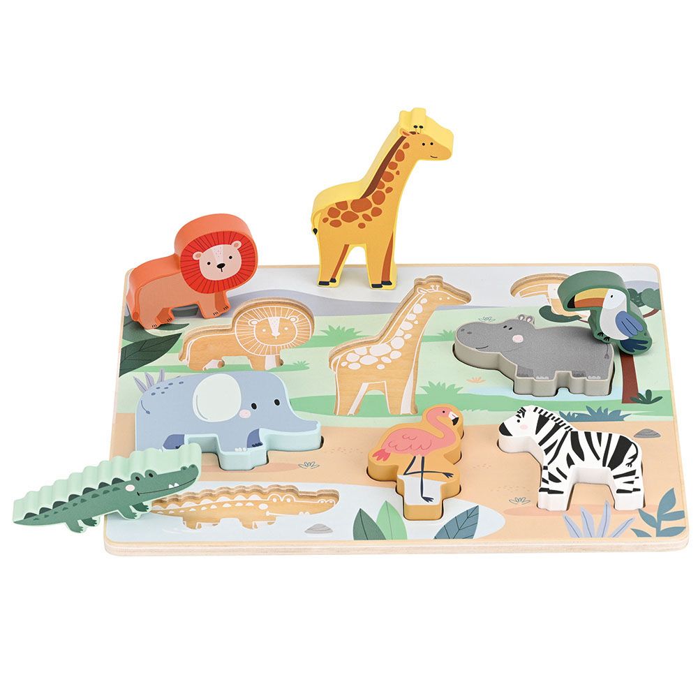 Lelin Toys, Дървен пъзел с фигури на животни, Веселата ферма