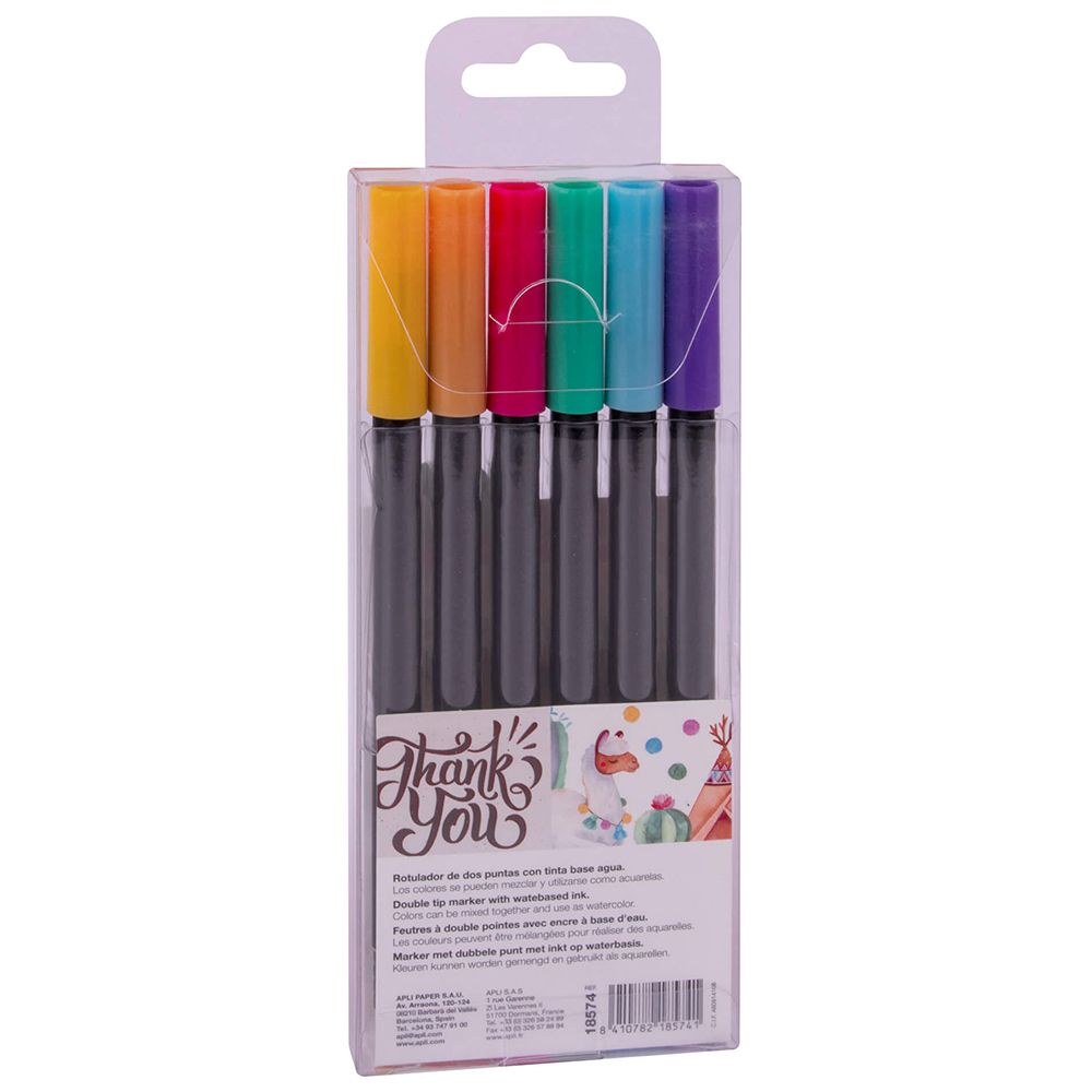 Комплект акварелни маркери с двоен връх, 6 пастелни цвята