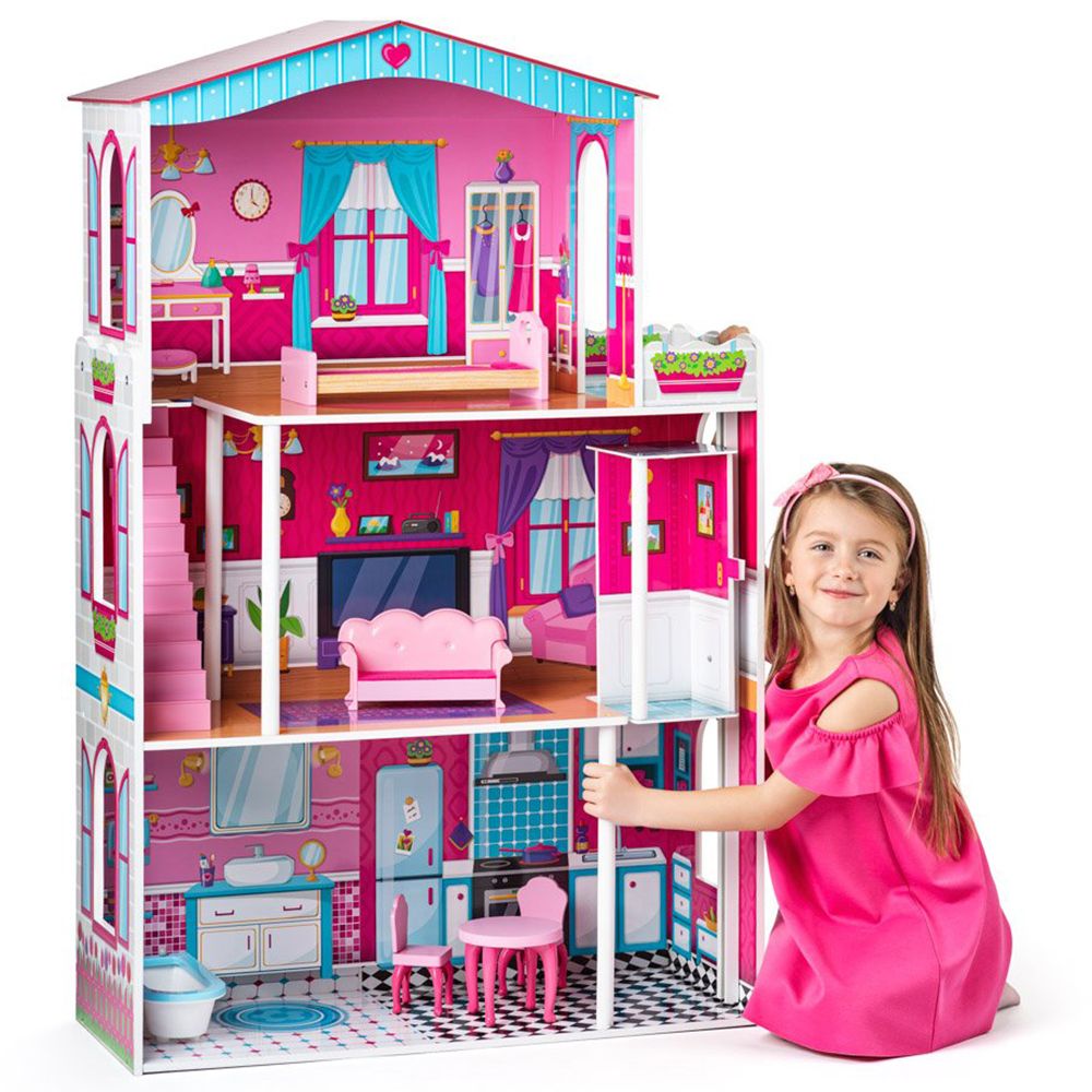Дървена къща с обзавеждане и асансьор, Мирабела, за кукли тип "Барби"