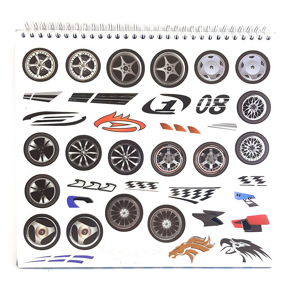 Книжка за рисуване със стикери и шаблони, Състезателни коли