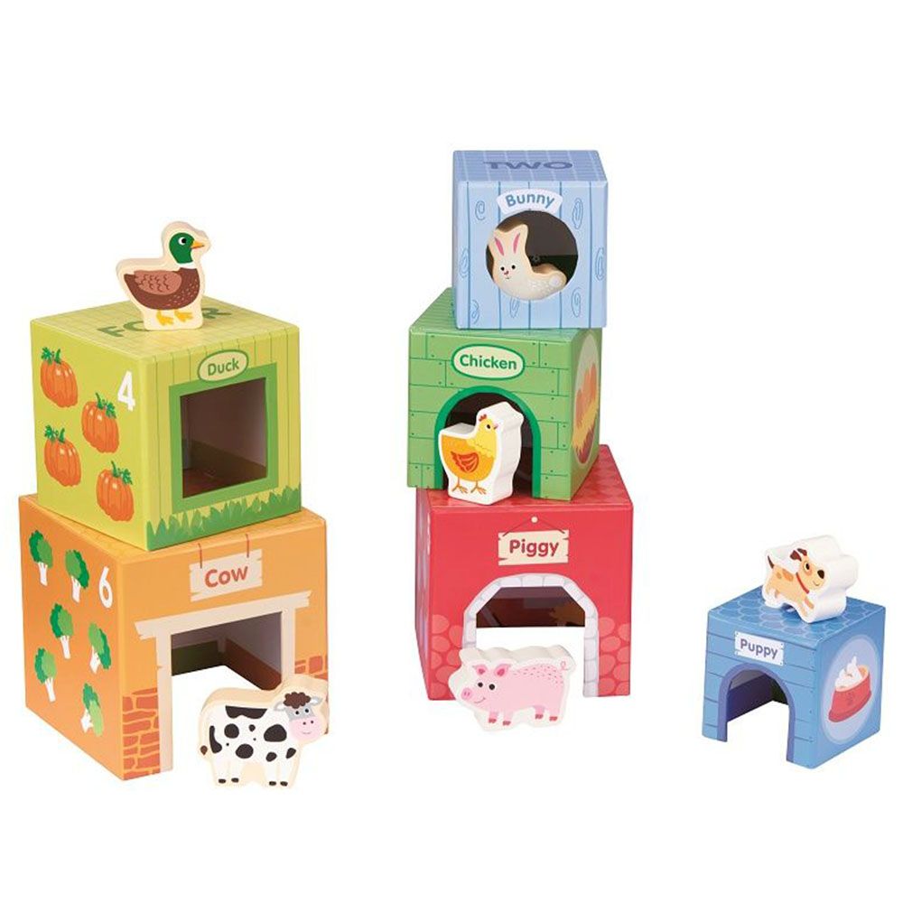 Kартонени кубчета за най-малките, с дървени животни