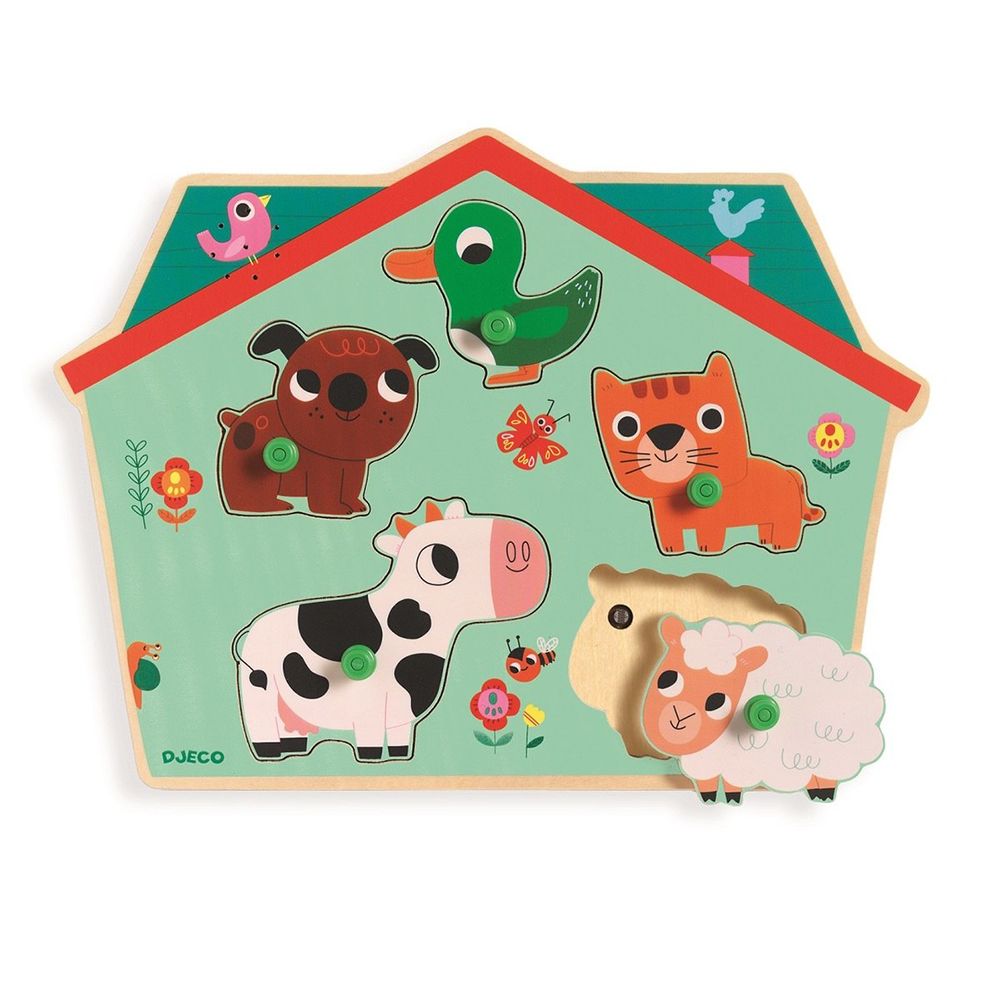 Djeco, Дървен музикален пъзел, Домашни животни
