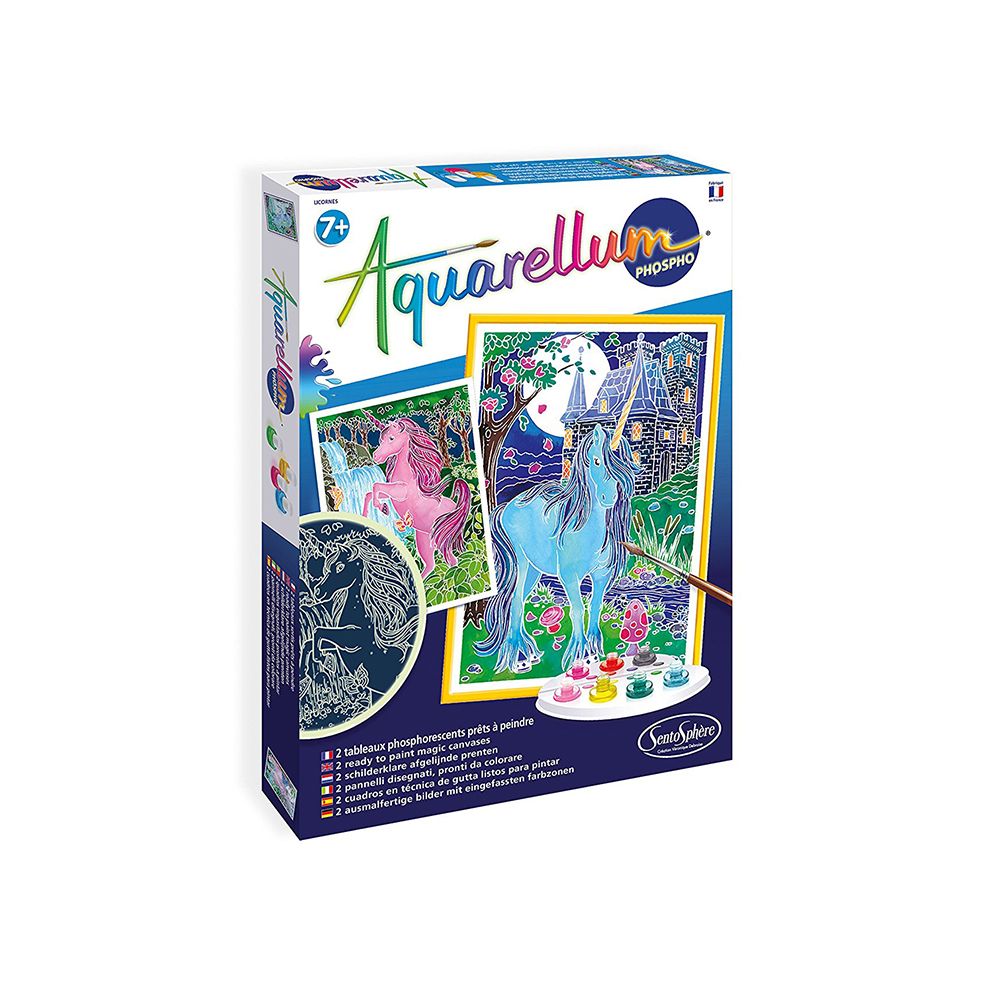 Aquarellum phospho, Светещ комплект за рисуване с акварелни бои, Еднорог