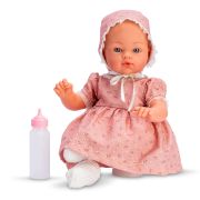 Кукла-бебе Коке, с розова рокля с флорални мотиви и шапка, 36 см.