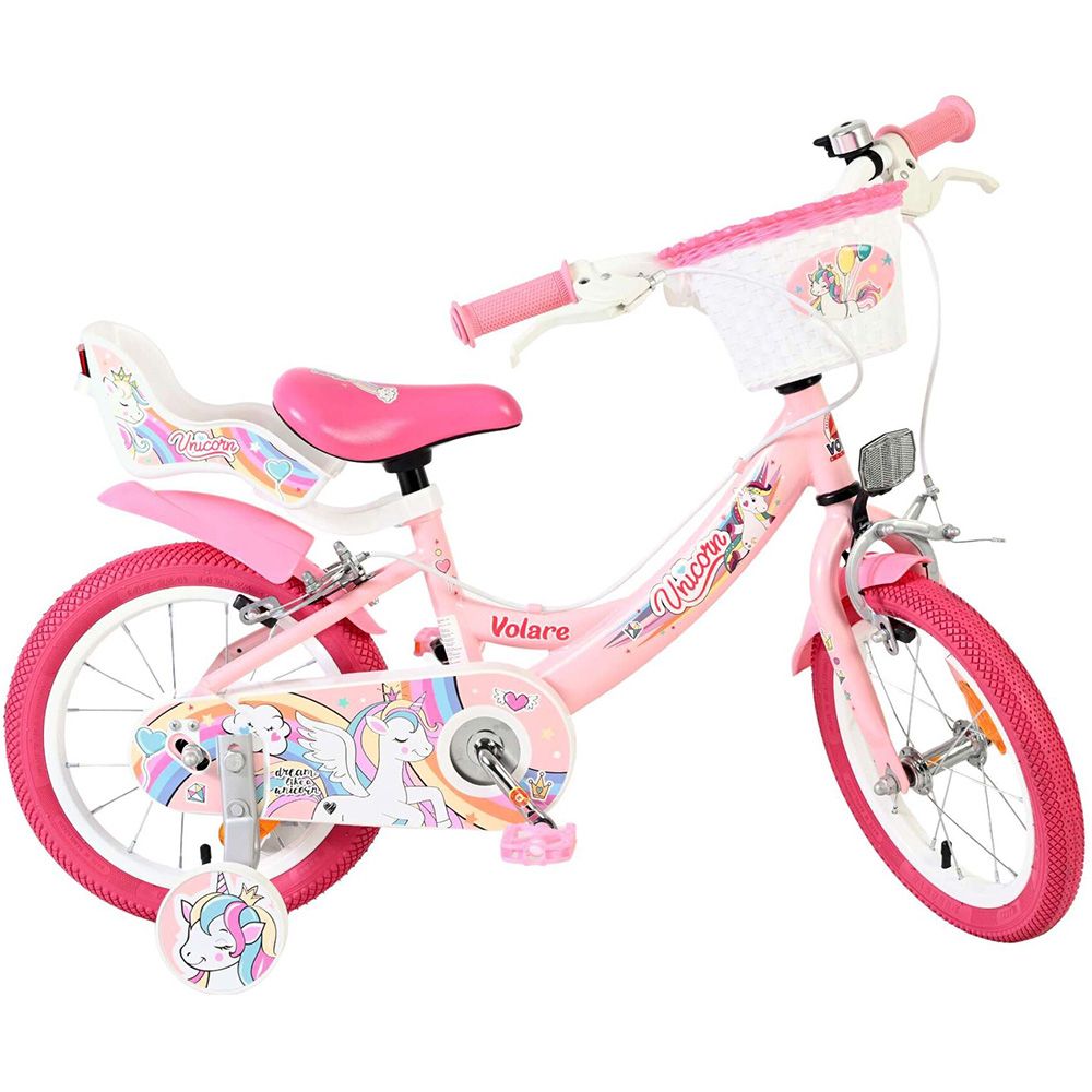 Детски велосипед с помощни колела, Volare Unicorn, 14 инча - розов