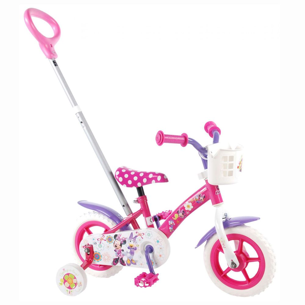 Метален детски велосипед с помощни колела и родителски контрол, Дисни, Мини Маус, 10 инча