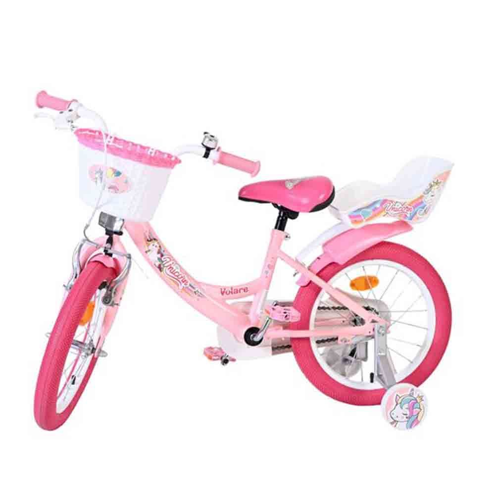 Детски велосипед с помощни колела, Volare Unicorn, 16 инча - розов