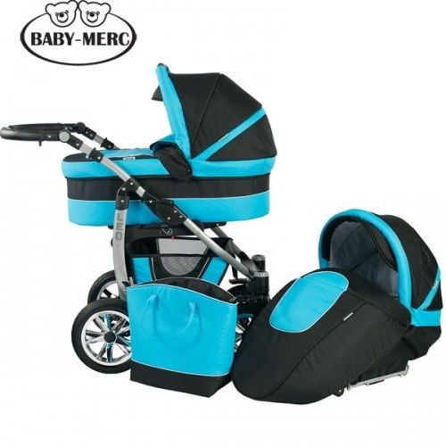 BABY-MERC, Комплект количка за бебе и кош Leo 2 в 1 синьо