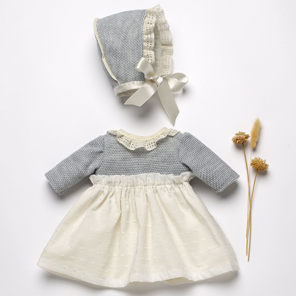 Бутикови дрехи за кукла-бебе Reborn, Комплект със сива блузка и шапка, Asi