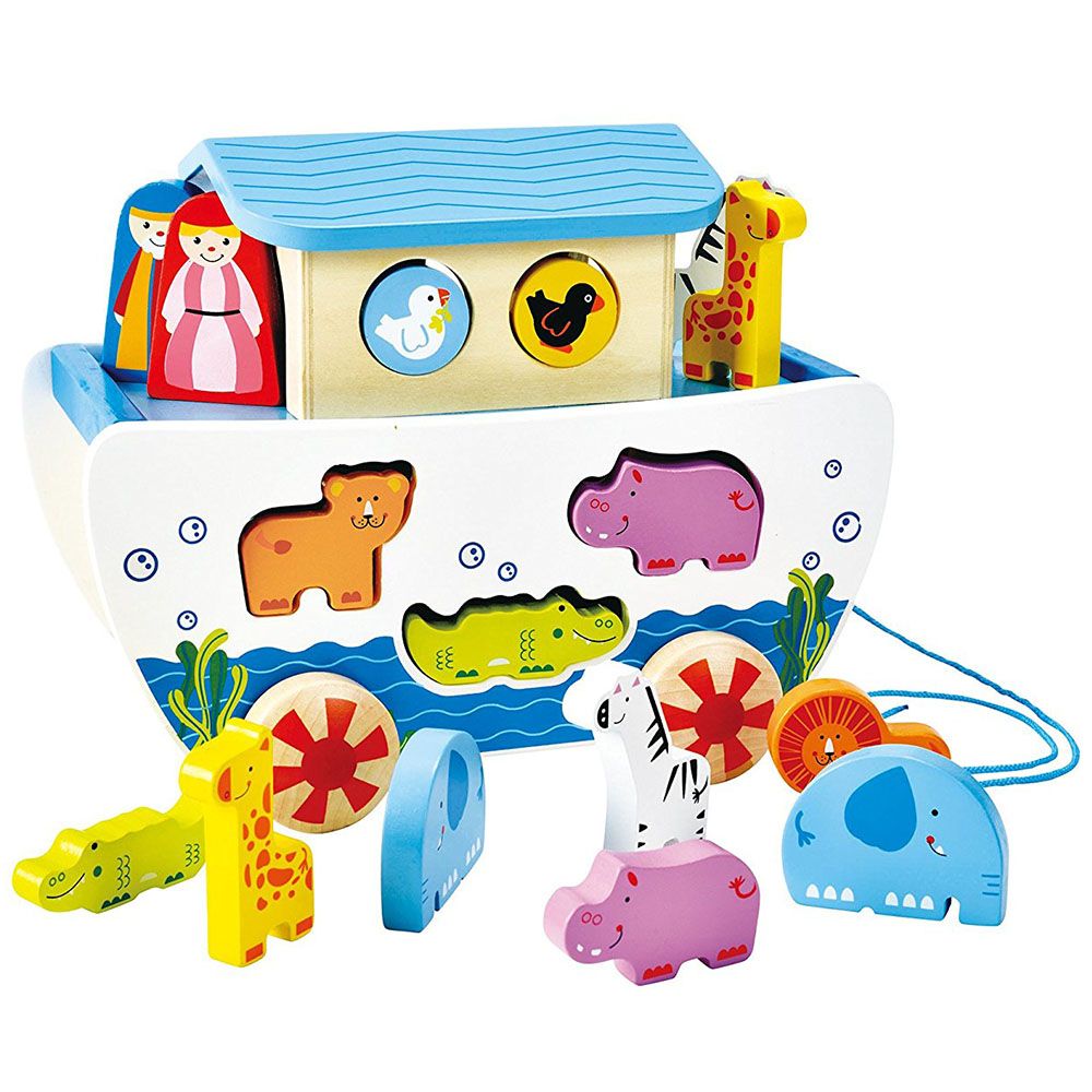 Hape, Дървена играчка - сортер за дърпане, Корабът на Ной