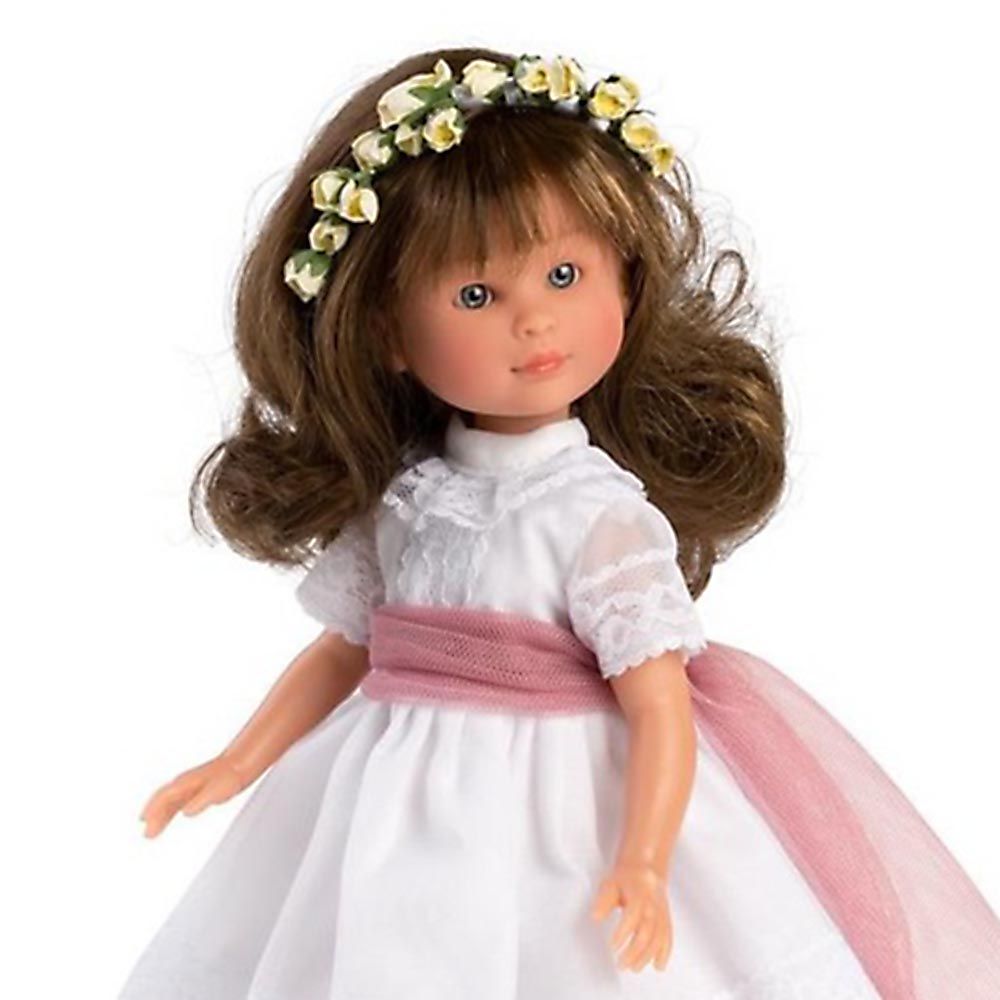 Кукла Силия брюнетка, с официална бяла рокля, 30 см