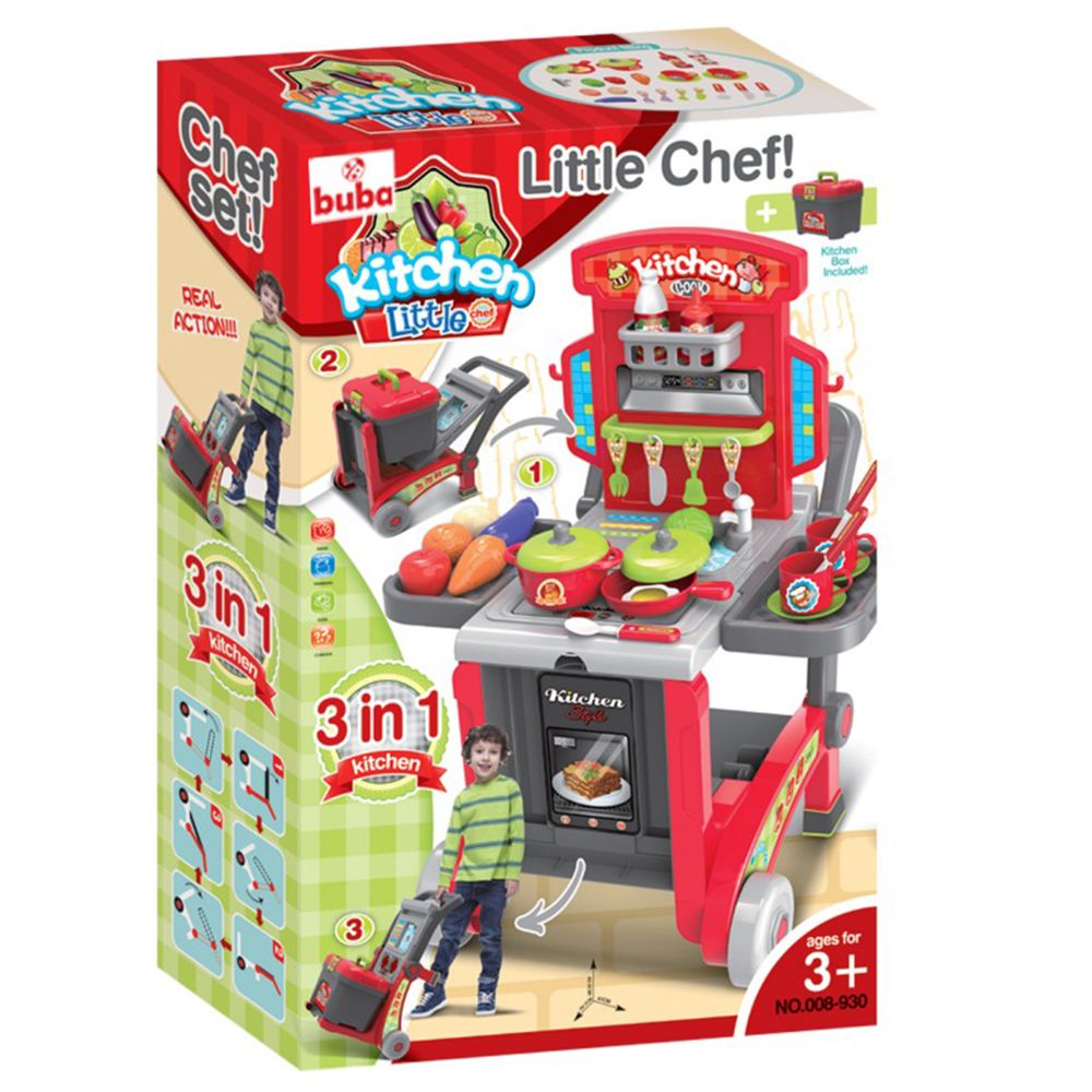 Червена кухня, куфар с количка