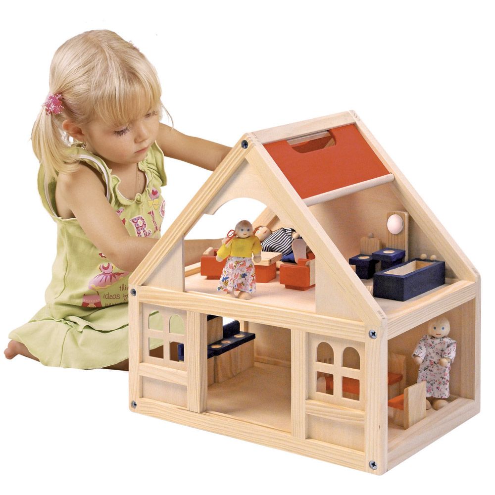 Дървена къща за кукли с аксесоари, 21 части